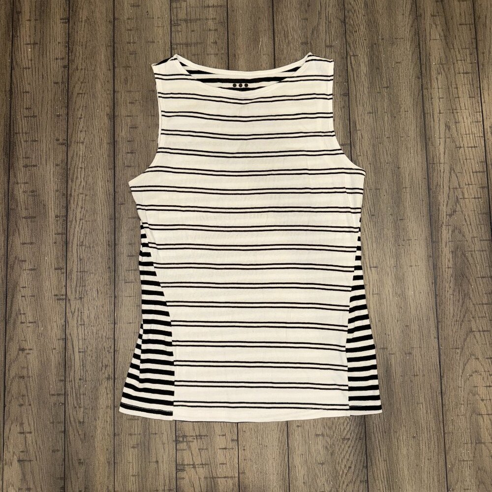 Three Dots black white striped tank sz M